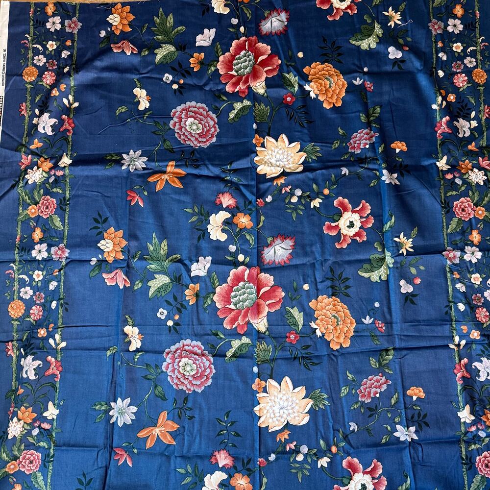 \ Printed floral upholstery yardage blue print